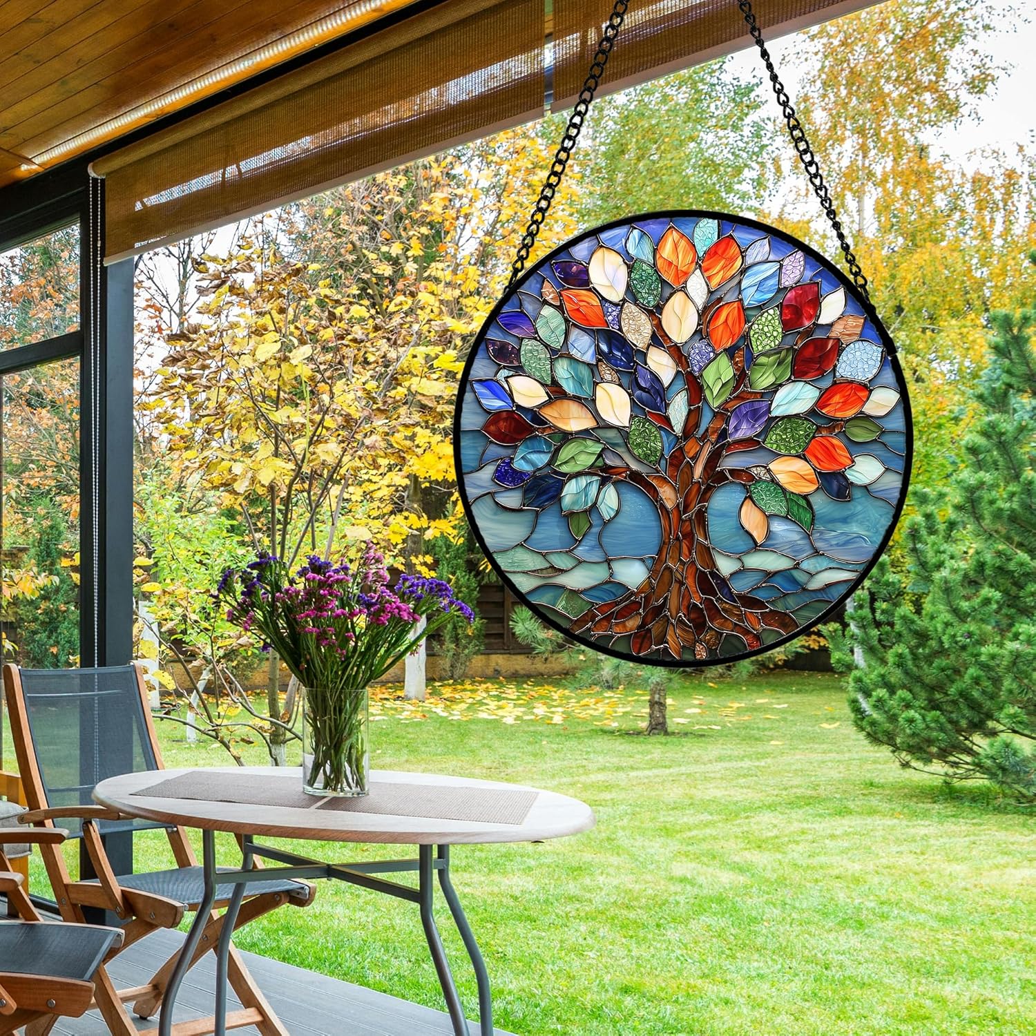 Glass Window Hanging, Colorful Tree of Life Sun Catchers Glass Panel Blue Suncatcher Decor for Birthday for Women, Men, Wife, Aunt, and Mom 6.3 in