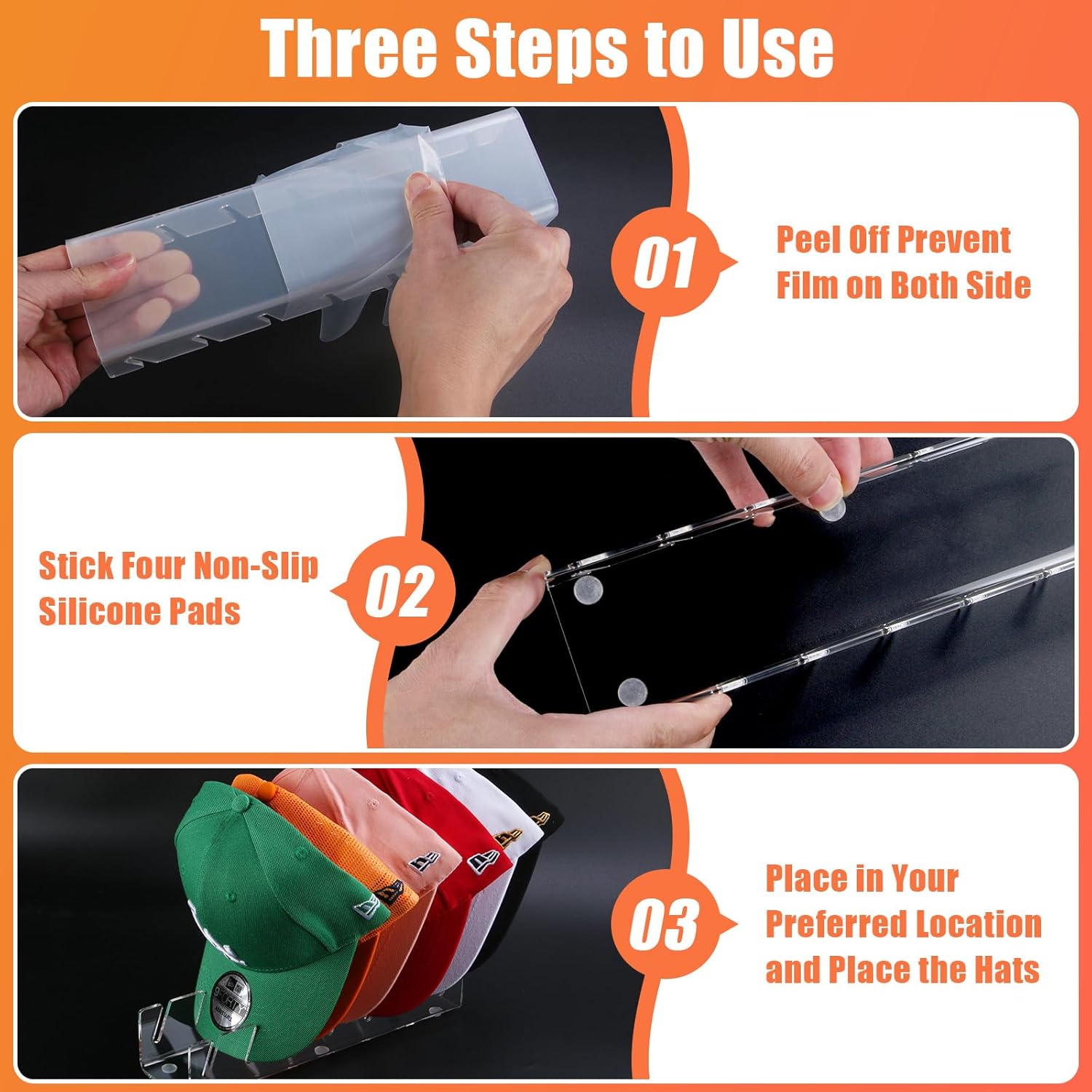 Hat Stand for Baseball Caps, 2 Pack No Install Acrylic Hat Organizer for 14 Baseball Caps Storage Organizer, Hat Racks Hat Holder Display and Organization for Closet, Bedroom, Dresser (Clear-2Pack)