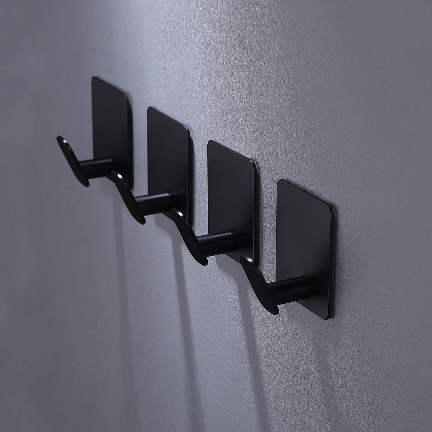 Adhesive Hooks - 4 Pack Towel/Coat Hooks Wall Hook Stick on Bathroom or Kitchen (Matte Black, Stainless Steel)