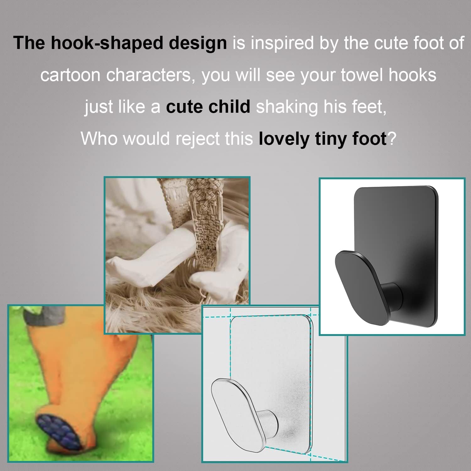 Adhesive Hooks - 4 Pack Towel/Coat Hooks Wall Hook Stick on Bathroom or Kitchen (Matte Black, Stainless Steel)