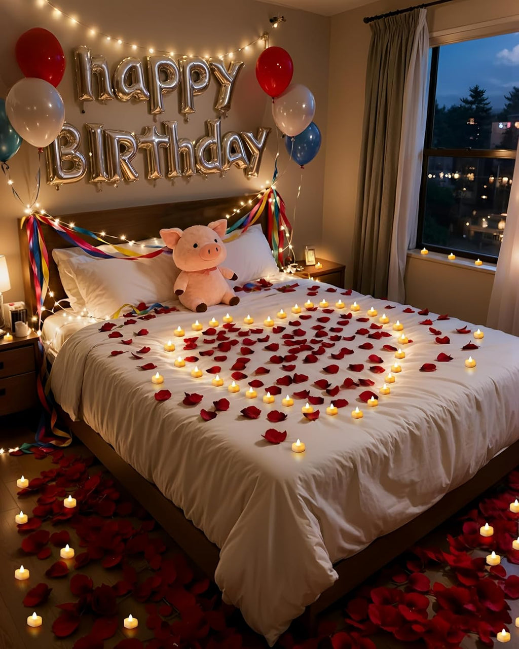 A magic 1000 Pieces Artificial Rose Petals with 12 Heart LED Tea Lights Candles Kit, Rose Petals and Candles Set for Proposal, Anniversary, Valentine's Day, Special Romantic Night, Wedding Table Decor