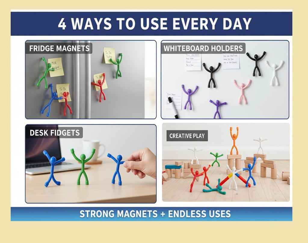 Classic Magnetic Fidget Toy Figures for Kids 3-8, Toddlers & Boys Girls | 10-Piece Solid Set for Travel, Road Trip, Desk & Stocking Stuffer Gifts.