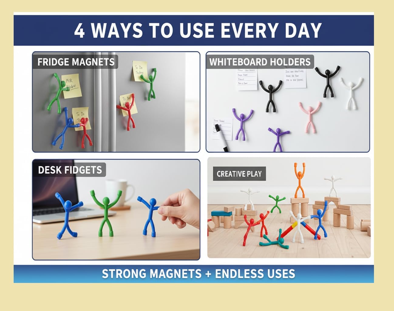 Classic Magnetic Fidget Toy Figures for Kids 3-8, Toddlers & Boys Girls | 10-Piece Solid Set for Travel, Road Trip, Desk & Stocking Stuffer Gifts.