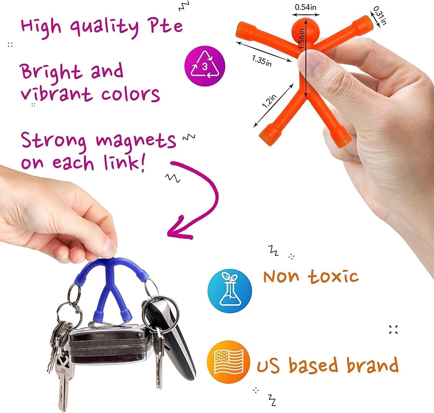 Classic Magnetic Fidget Toy Figures for Kids 3-8, Toddlers & Boys Girls | 10-Piece Solid Set for Travel, Road Trip, Desk & Stocking Stuffer Gifts.