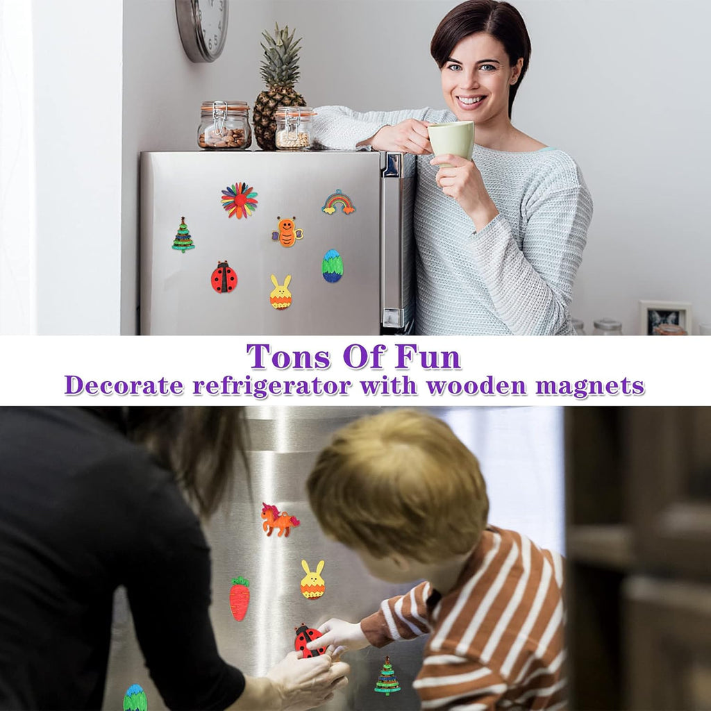 DIY Wooden Magnets, 36 pcs Wooden Art Craft Supplies Painting Kit for Kids Party Favors for Boys Girls Ages 4-8 8-12 Birthday Easter Crafts Gifts Toys Basket Goodie Bag Stuffers