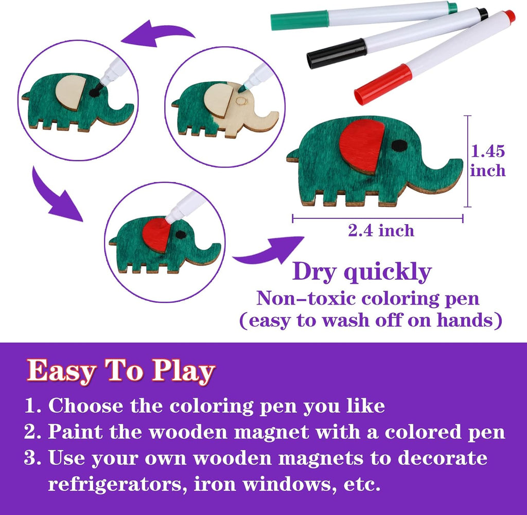 DIY Wooden Magnets, 36 pcs Wooden Art Craft Supplies Painting Kit for Kids Party Favors for Boys Girls Ages 4-8 8-12 Birthday Easter Crafts Gifts Toys Basket Goodie Bag Stuffers