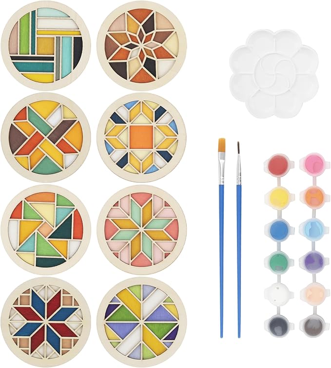 Wooden Coasters Painting Kit, Paint You Own Coaster Wooden Painting Craft Kit for Adults and Beginners Art Craft Supplies (Barn Quilt)