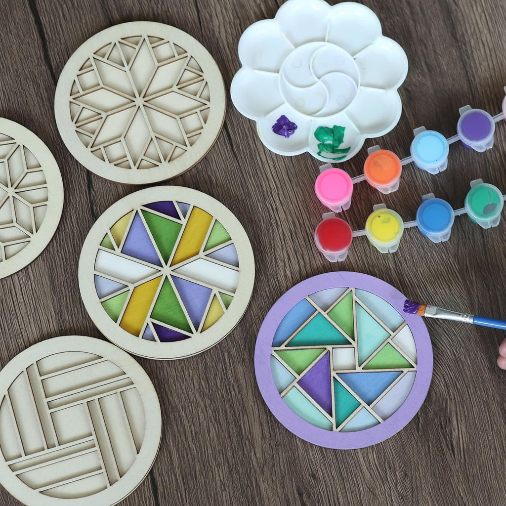 Wooden Coasters Painting Kit, Paint You Own Coaster Wooden Painting Craft Kit for Adults and Beginners Art Craft Supplies (Barn Quilt)