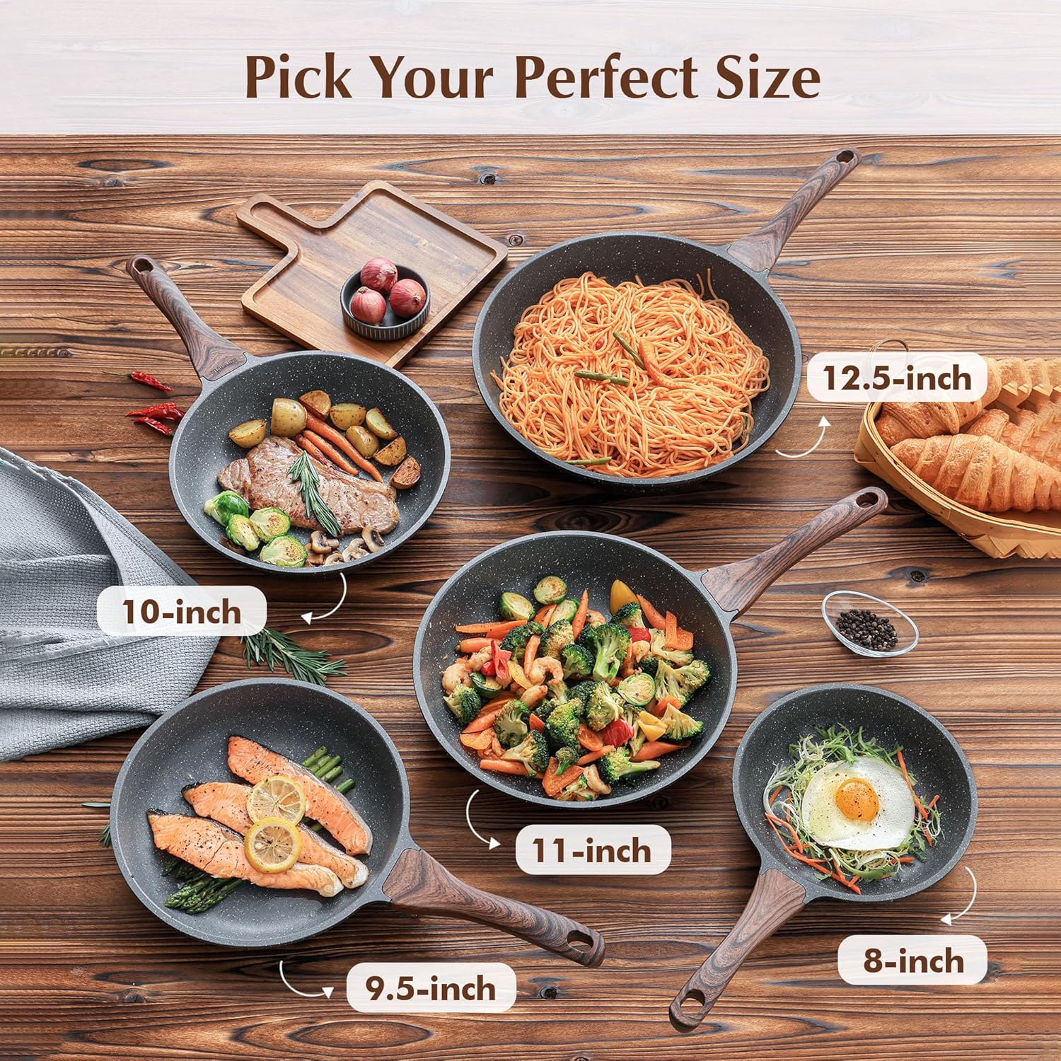 Nonstick Frying Pan Skillet, Swiss Granite Coating Omelette Pan, Healthy Stone Cookware Chef's Pan, PFOA Free (8/9.5/10/11/12.5 Inch) (9.5 Inch)