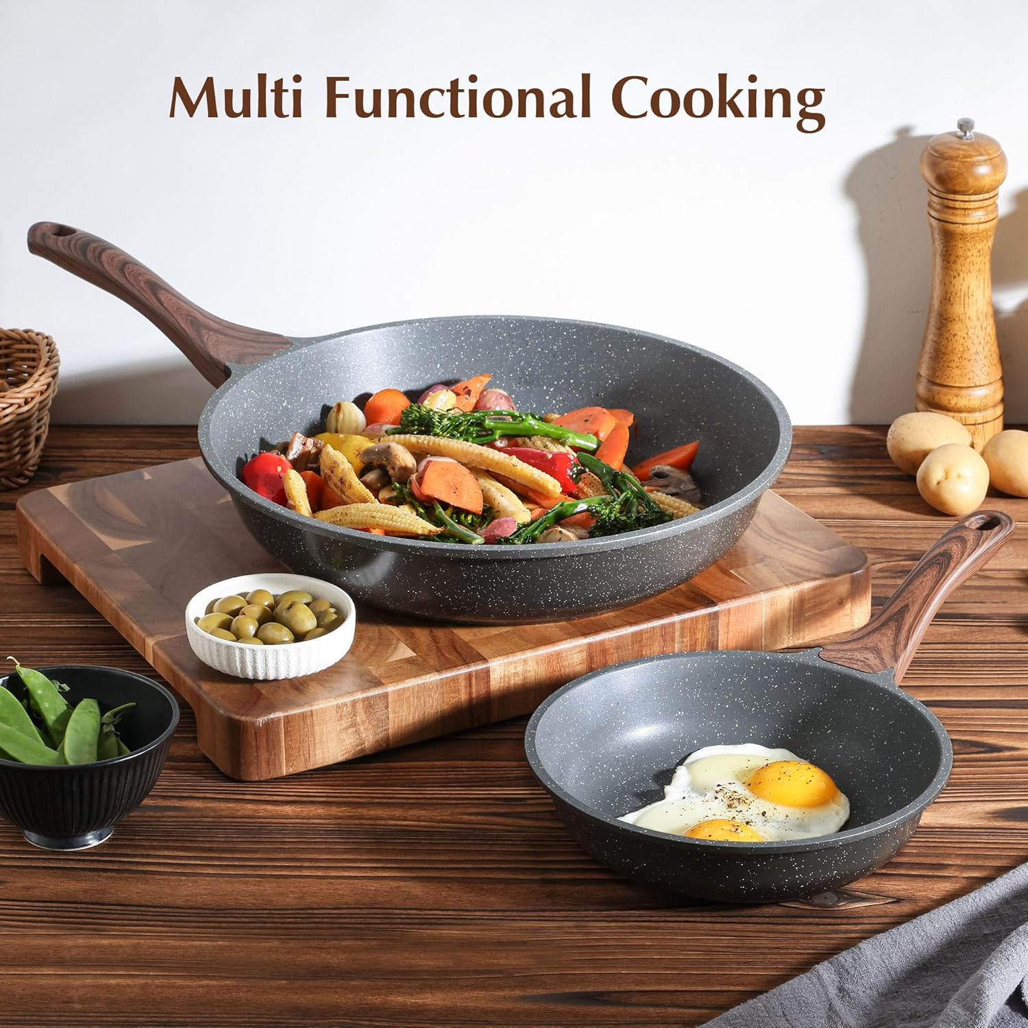 Nonstick Frying Pan Skillet, Swiss Granite Coating Omelette Pan, Healthy Stone Cookware Chef's Pan, PFOA Free (8/9.5/10/11/12.5 Inch) (9.5 Inch)