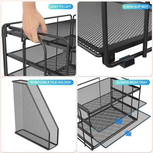 4-Tier Paper Organizer With Magazine Holder, Desk Organizers and Accessories, Desk Accessories & Workspace Organizers, File Organizer for Office Supplies Storag (Black, 4-Tier)