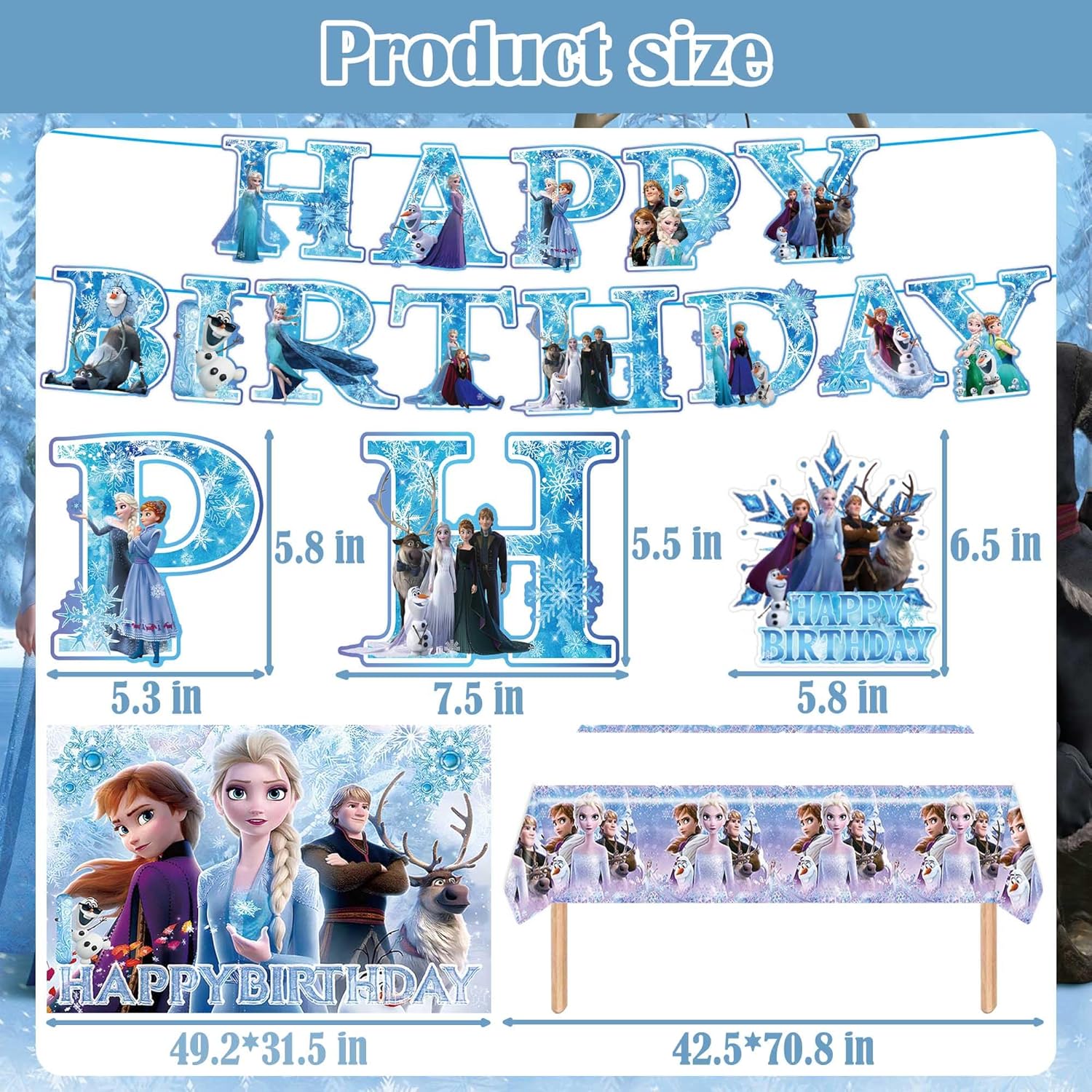 Birthday Party Supplies, Elegant Party Decorations - Snowflake Balloons, Happy Birthday Banner, Backdrop, Tablecloth, Hanging Swirl Decorations, Toppers for Adult