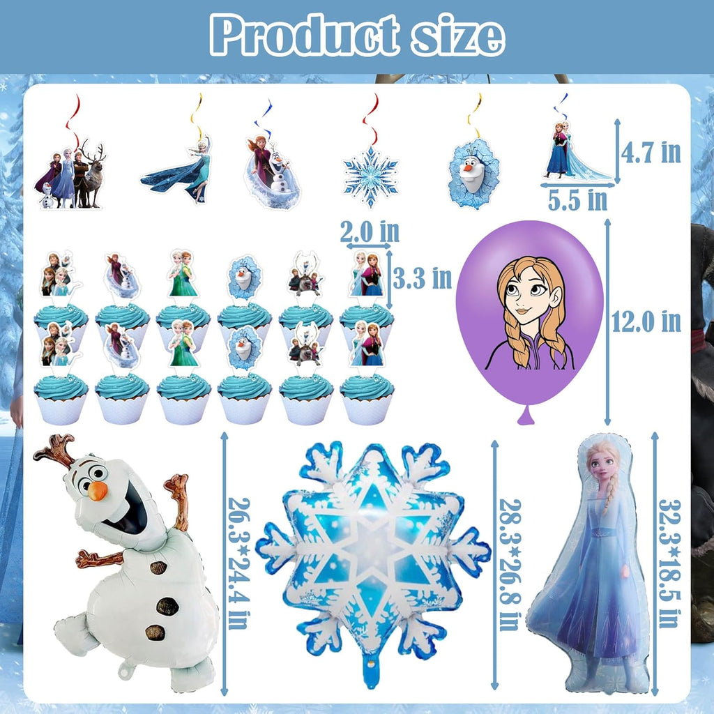 Birthday Party Supplies, Elegant Party Decorations - Snowflake Balloons, Happy Birthday Banner, Backdrop, Tablecloth, Hanging Swirl Decorations, Toppers for Adult