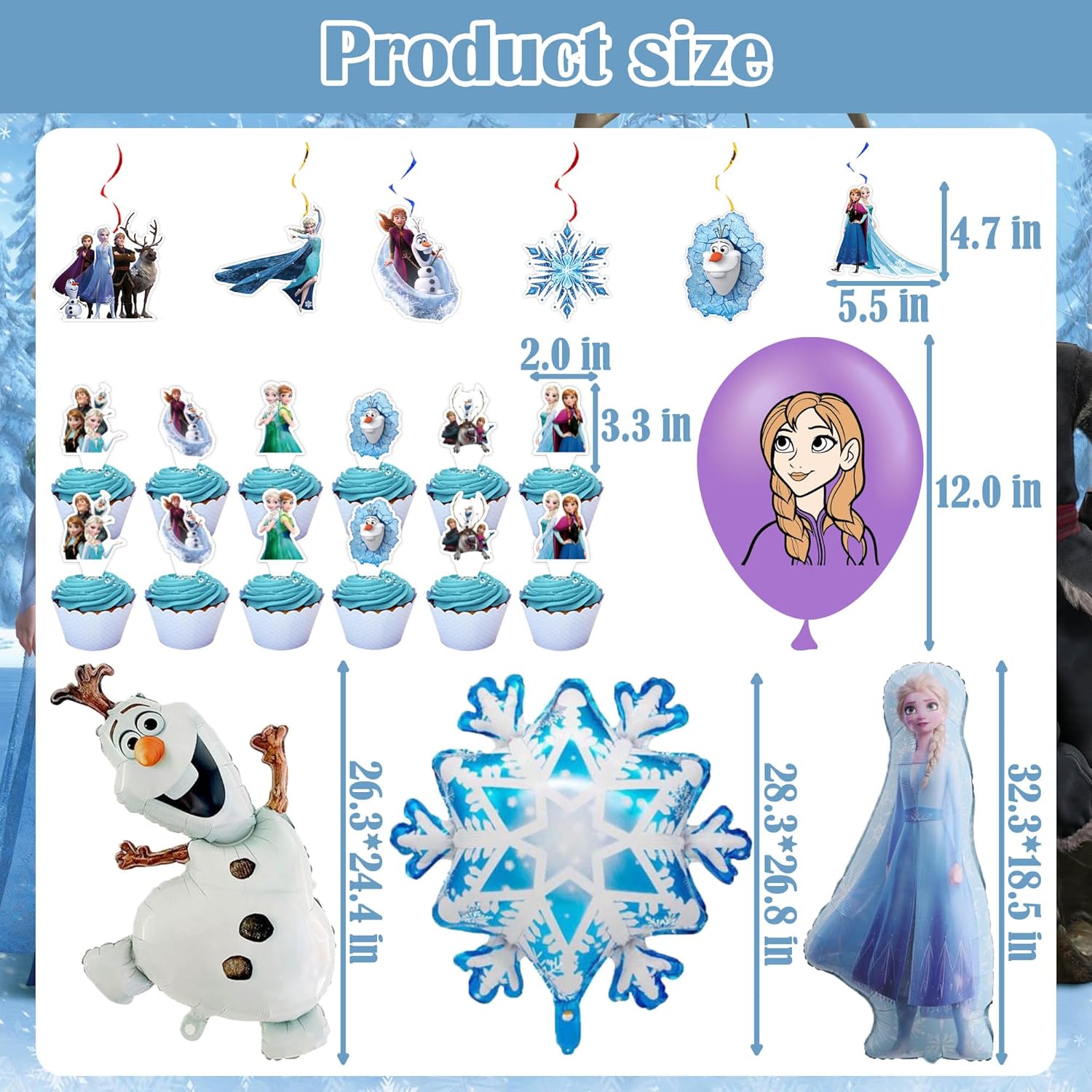 Birthday Party Supplies, Elegant Party Decorations - Snowflake Balloons, Happy Birthday Banner, Backdrop, Tablecloth, Hanging Swirl Decorations, Toppers for Adult