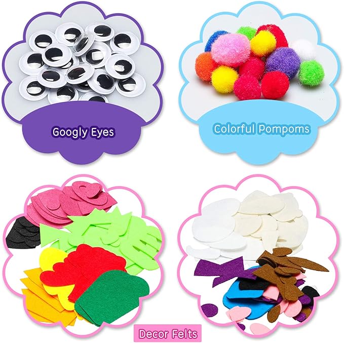 6Pcs Hand Puppet Making Kit, Art Craft Felt Sock Puppet Toys, Creative DIY Make Your Own Pompoms Wiggle Googly Eyes Storytelling Role Play Party Supplies Gift for Girls Boys (Animals)