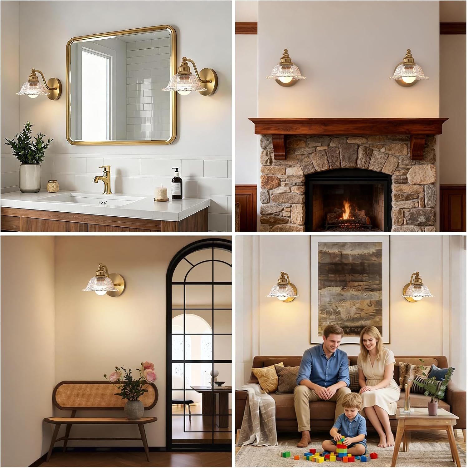 Redluck Battery Operated Wall Sconce with Remote Control, Vintage Glass Wireless Wall sconces Set of Two, Rechargeable Battery Powered Wall Lamp for Bedside Bedroom Living Room Hallway Decor