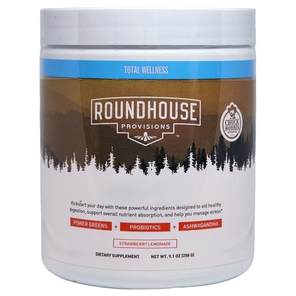 ROUNDHOUSE PROVISION Morning Kick, Zero Sugar Greens Superfood Powder Supplement with Ashwagandha, Collagen, Probiotics, Debloat Drink, 30 Servings (Strawberry Lemonade) by Chuck Norris