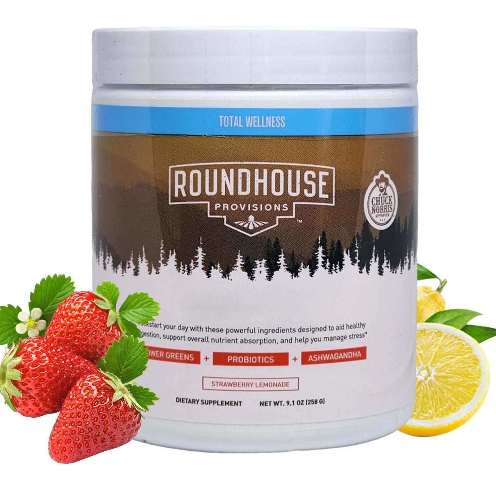 ROUNDHOUSE PROVISION Morning Kick, Zero Sugar Greens Superfood Powder Supplement with Ashwagandha, Collagen, Probiotics, Debloat Drink, 30 Servings (Strawberry Lemonade) by Chuck Norris