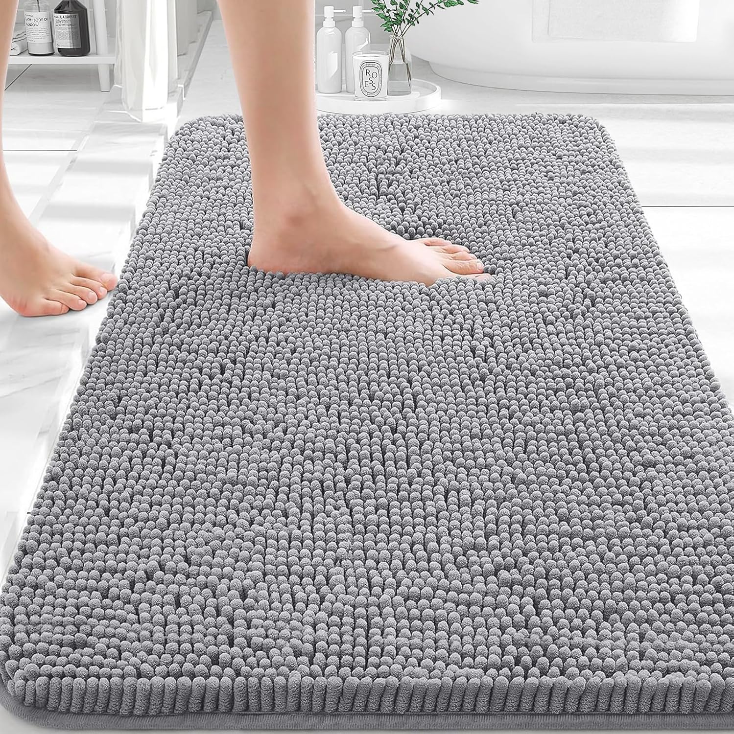 Bathroom Rugs 30x20, Extra Soft Absorbent Chenille Bath Rugs, Rubber Backing Quick Dry, Machine Washable Bath Mats for Bathroom Floor, Tub and Shower, Home Decor Accessories, Grey