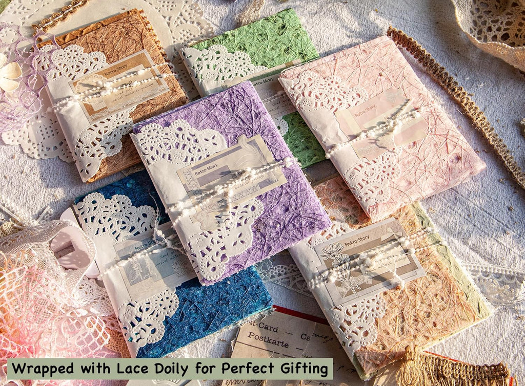 96 Sheets Textured Scrapbook Paper and Mesh Fabric Assorted Set - 6 Pack Mixed Special Paper for Scrapbooking Planner Bullet Junk Journal Supplies Mixed Media Collage Card Embellishments 3.9x5.5 Inch