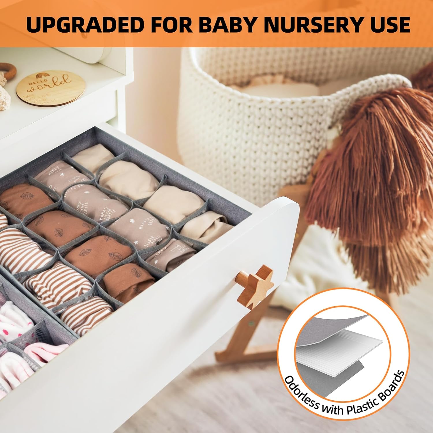 3 Pack Sock Underwear Drawer Organizer Dividers, 64 Cell Fabric Foldable Dresser Organizer for Closet Organizers and Storage Boxes for Organizing Socks, Underwear, Ties (16+24+24 Cell, Gray)