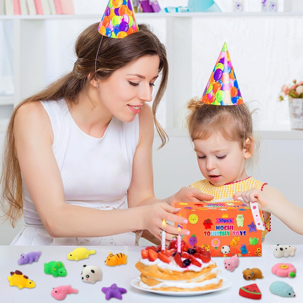 30 Pack Squishy Toys, Kawaii Squishies Party Favors for Kids 4-8 8-12 Treasure Box Toys for Classroom Birthday Xmas Gifts Goodie Bag Mini Animals Mochi Squishy Stress Relief Sensory Toys Random