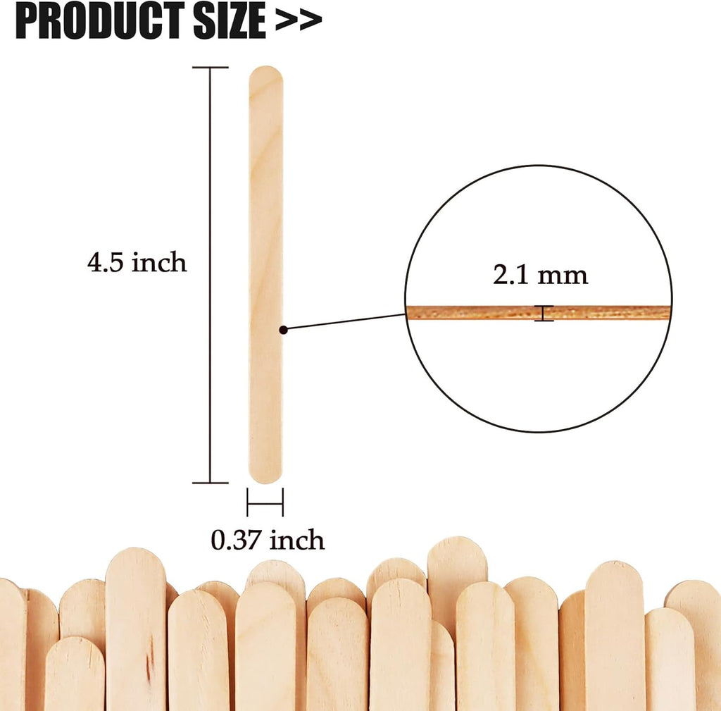 200 Pcs Craft Sticks Ice Cream Sticks Natural Wood Popsicle Craft Sticks 4.5 inch Length Treat Sticks Ice Pop Sticks for DIY Crafts