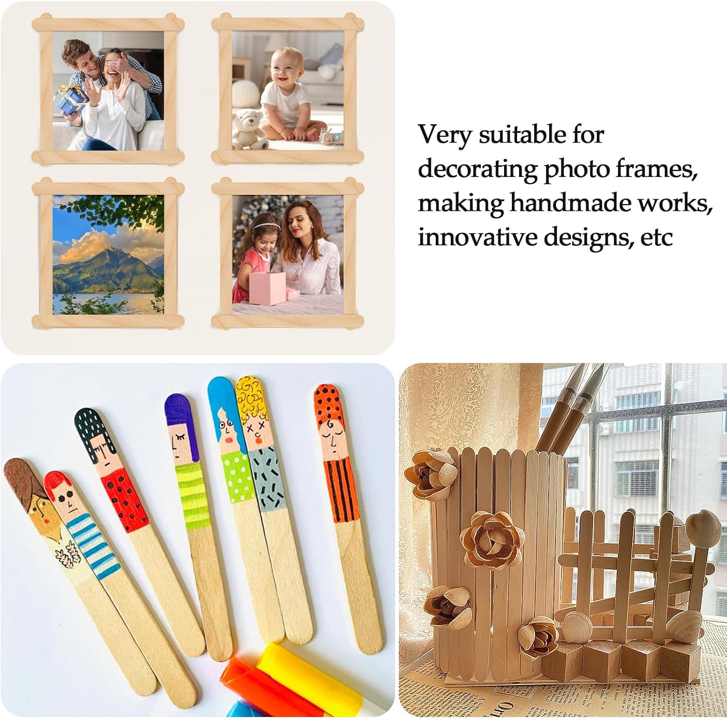 200 Pcs Craft Sticks Ice Cream Sticks Natural Wood Popsicle Craft Sticks 4.5 inch Length Treat Sticks Ice Pop Sticks for DIY Crafts