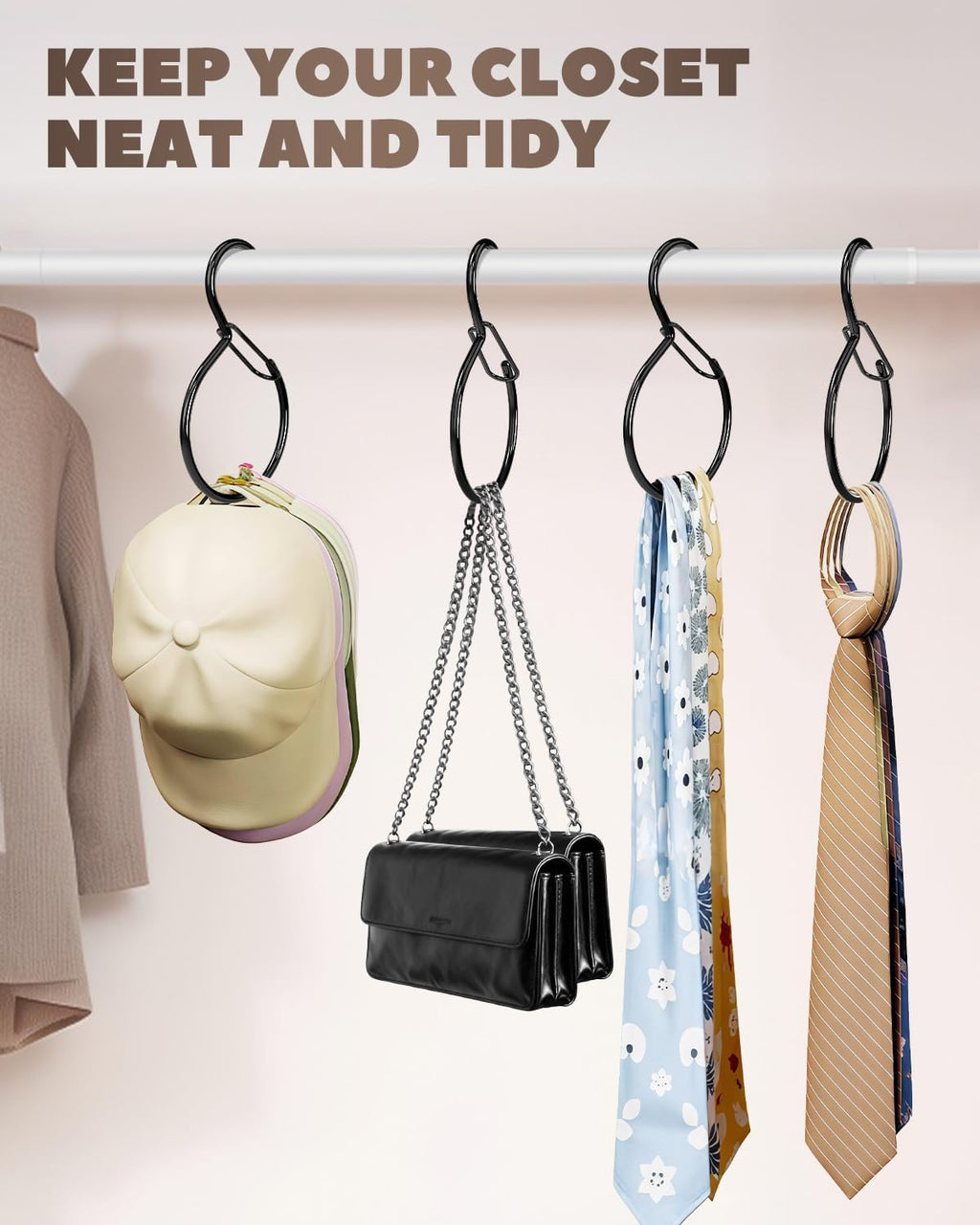 2 Pack Belt Hanger, Belt Hanger for Closet, Rust-Proof Belt Organizer for Closet, Holds Ties, Scarves, hat, Bags & Accessories, Black