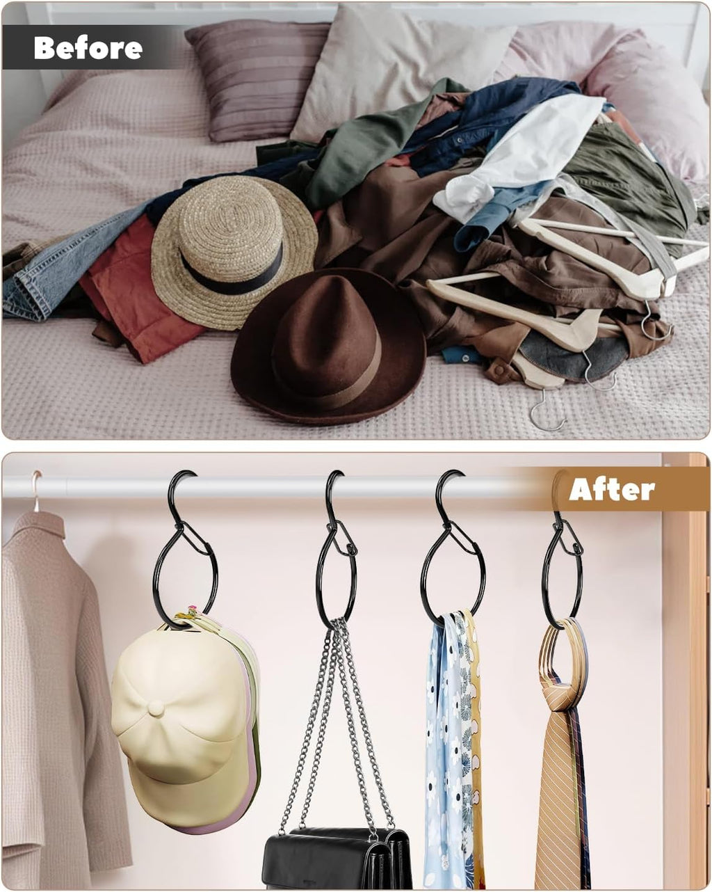 2 Pack Belt Hanger, Belt Hanger for Closet, Rust-Proof Belt Organizer for Closet, Holds Ties, Scarves, hat, Bags & Accessories, Black