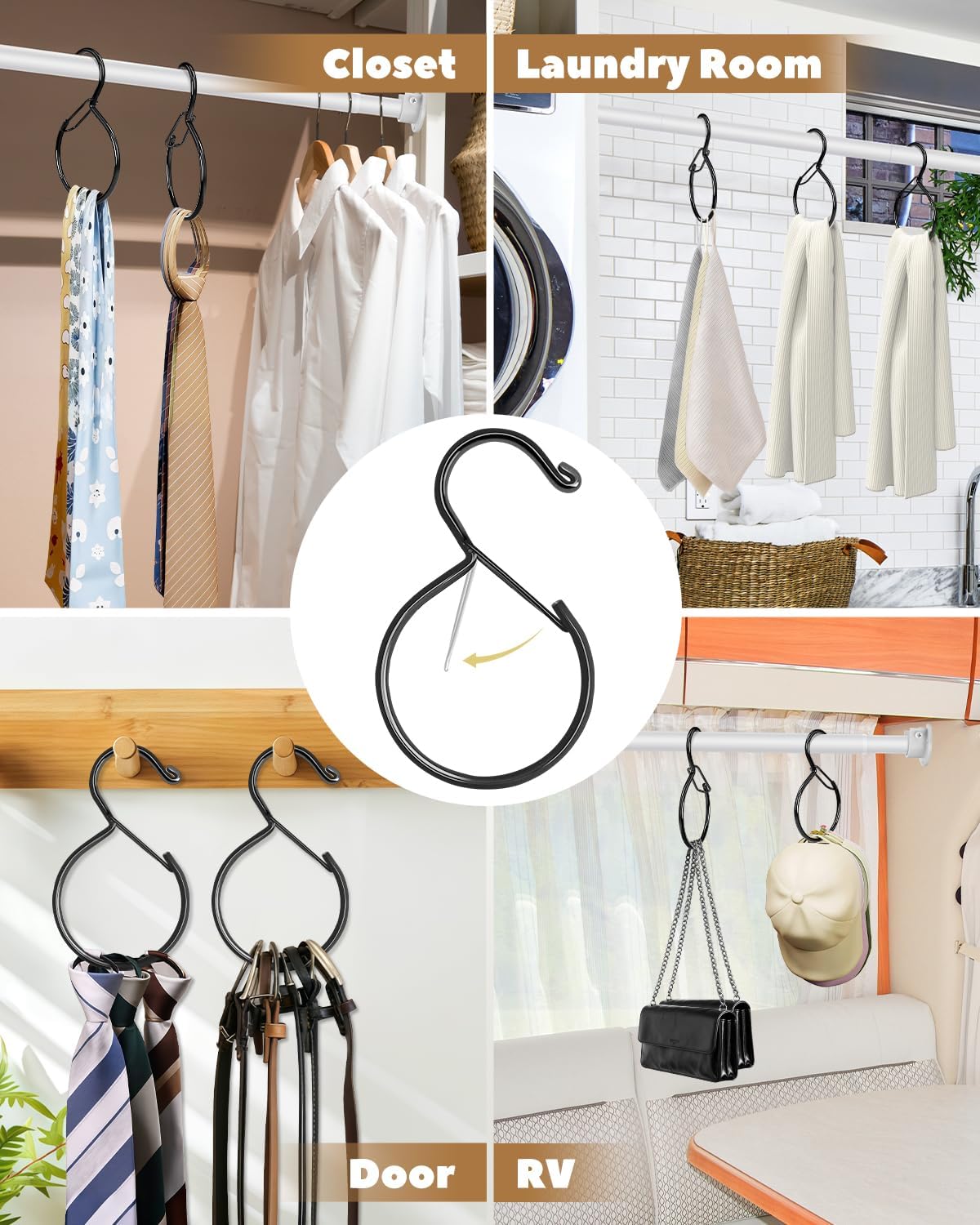 2 Pack Belt Hanger, Belt Hanger for Closet, Rust-Proof Belt Organizer for Closet, Holds Ties, Scarves, hat, Bags & Accessories, Black