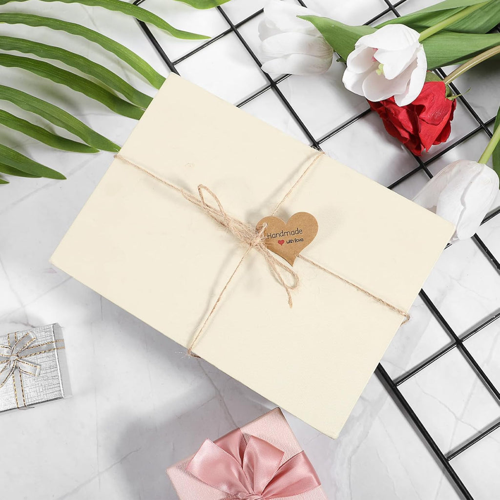 200pcs Handmade Gift Tags Heart-Shaped Mini Gift Paper Tags with 66 ft String Brown Gift Labels with Natural Jute Twin