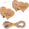 200pcs Handmade Gift Tags Heart-Shaped Mini Gift Paper Tags with 66 ft String Brown Gift Labels with Natural Jute Twin