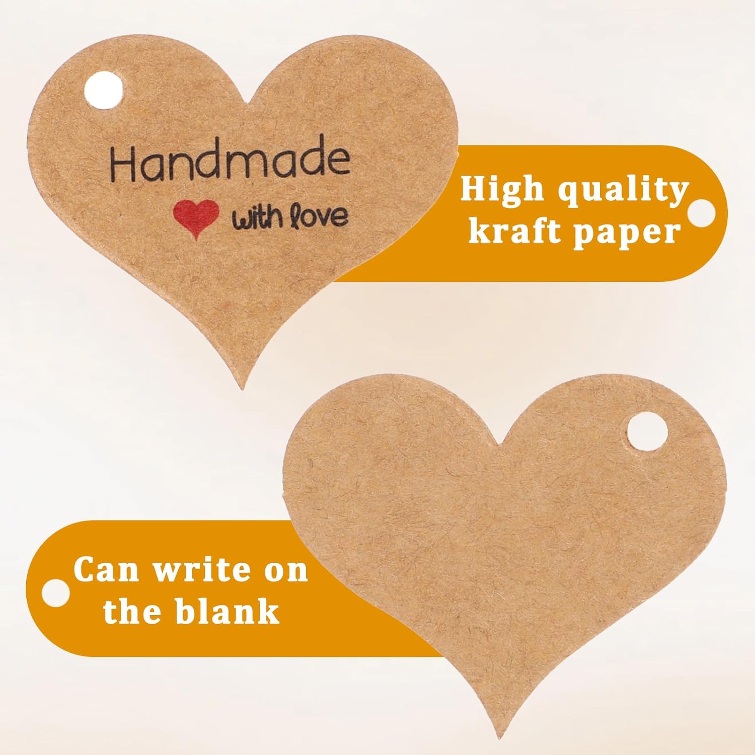 200pcs Handmade Gift Tags Heart-Shaped Mini Gift Paper Tags with 66 ft String Brown Gift Labels with Natural Jute Twin