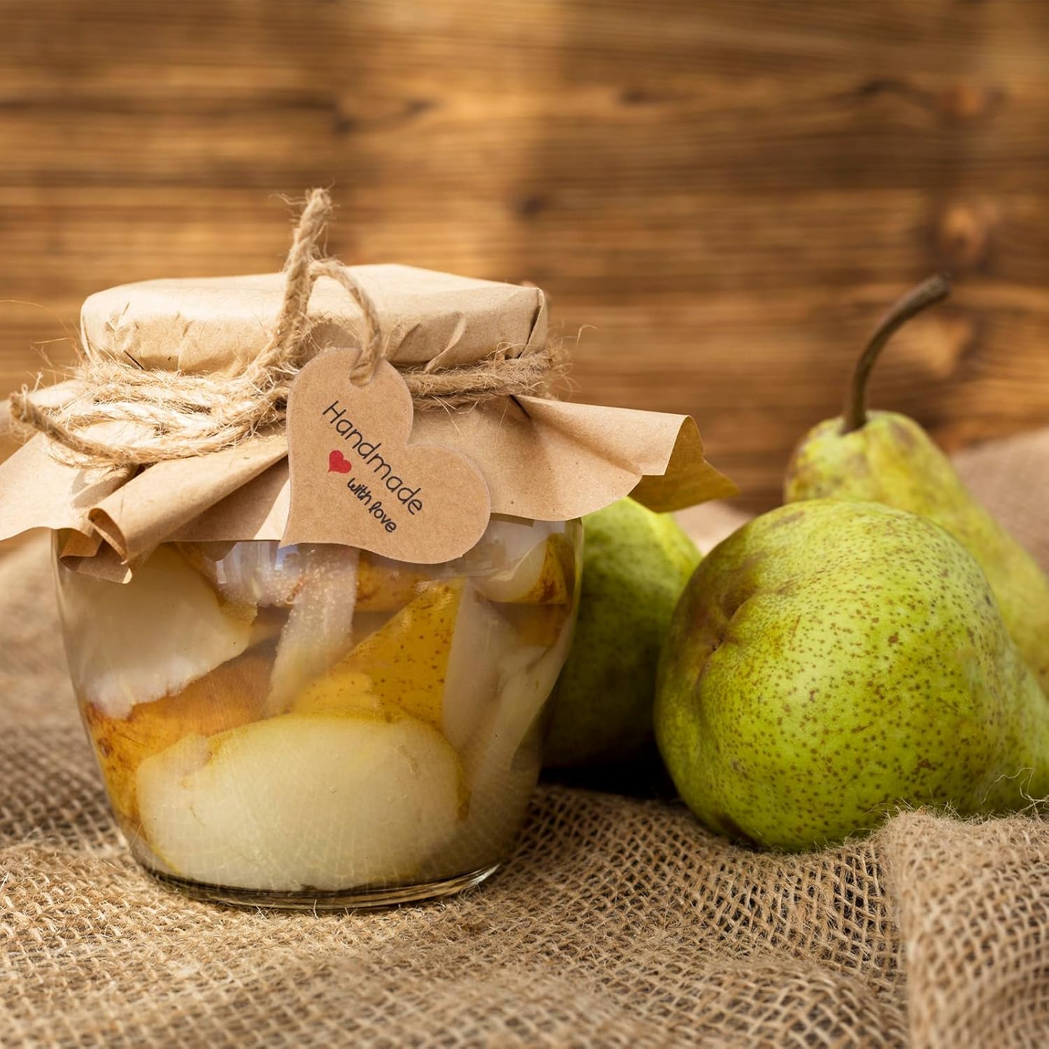 200pcs Handmade Gift Tags Heart-Shaped Mini Gift Paper Tags with 66 ft String Brown Gift Labels with Natural Jute Twin