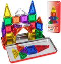 Travel Mini Magnetic Tiles with Case Toddler Road Trip Essentials Set, Magnetic Blocks Building Toys for 3+ Year Old Boys Girls Preschool Montessori Sensory Learning Birthday Gifts