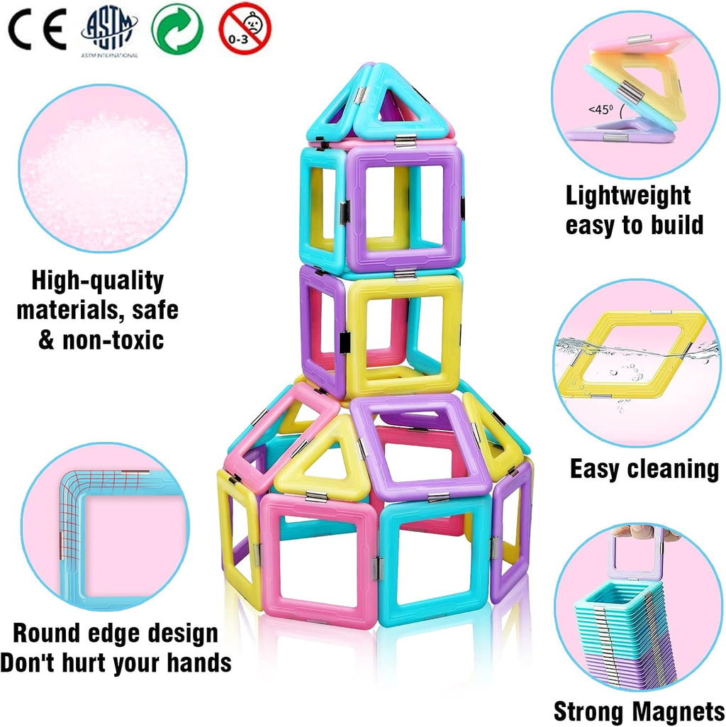 Magnetic Tiles Toys for 3 4 5 6 7 8+ Year Old Boys Girls Upgrade Macaron Castle Blocks Building Set for Toddlers STEM Creativity/Educational Toys for Kids Age 3-6 Christmas Birthday Gifts