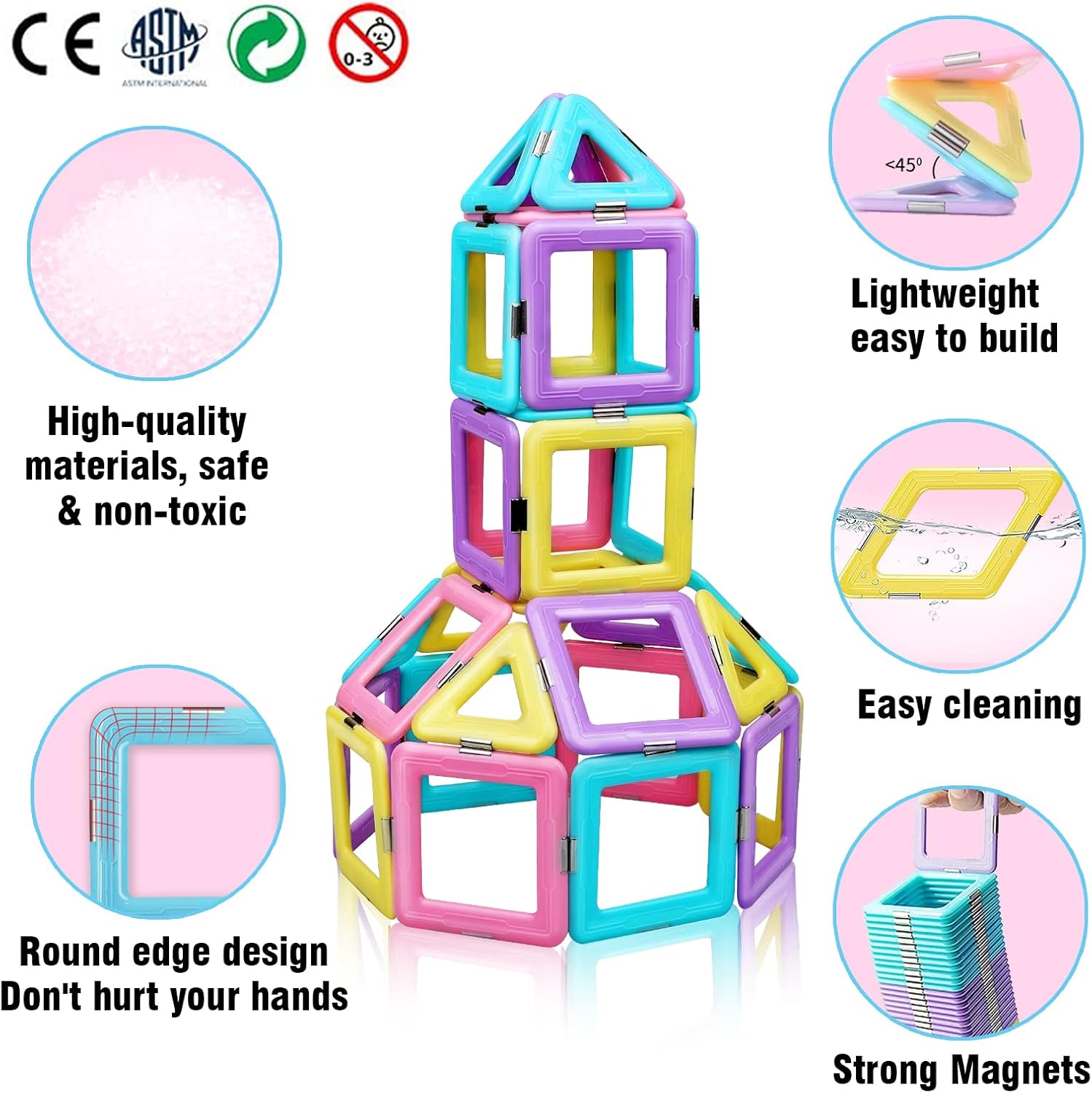 Magnetic Tiles Toys for 3 4 5 6 7 8+ Year Old Boys Girls Upgrade Macaron Castle Blocks Building Set for Toddlers STEM Creativity/Educational Toys for Kids Age 3-6 Christmas Birthday Gifts