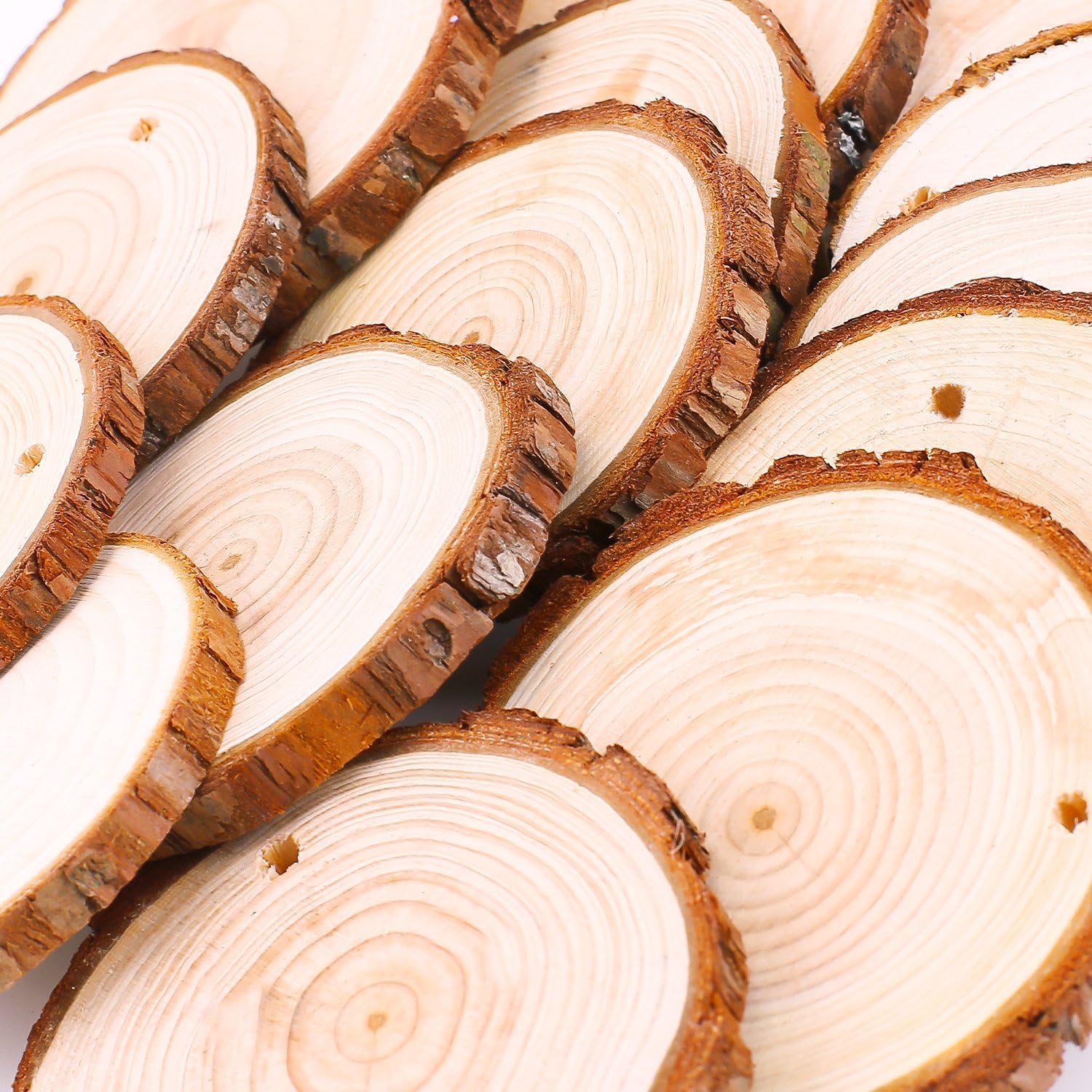 Natural Wood Slices 30 Pcs 2.4-2.8 Inches Craft Wood Kit Unfinished Predrilled with Hole Wooden Circles Tree Slices for Arts and Crafts Christmas Ornaments DIY Crafts