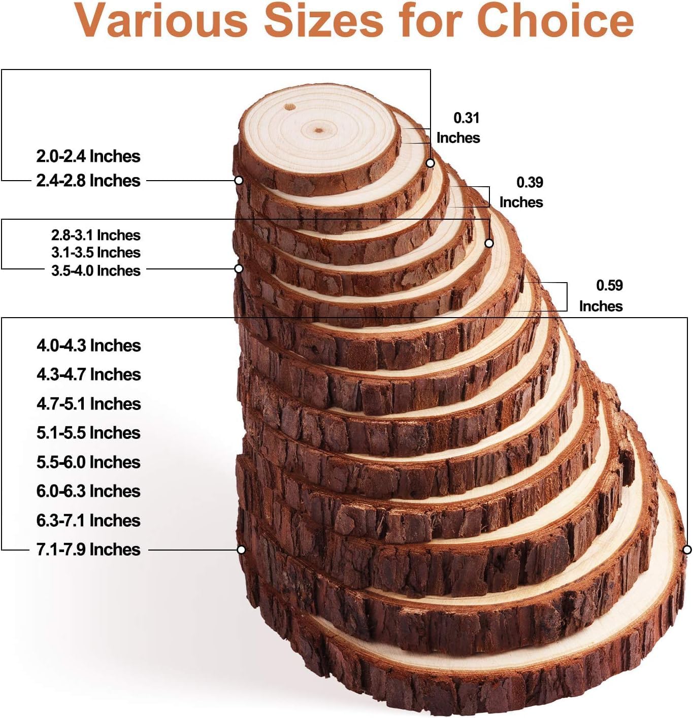 Natural Wood Slices 30 Pcs 2.4-2.8 Inches Craft Wood Kit Unfinished Predrilled with Hole Wooden Circles Tree Slices for Arts and Crafts Christmas Ornaments DIY Crafts