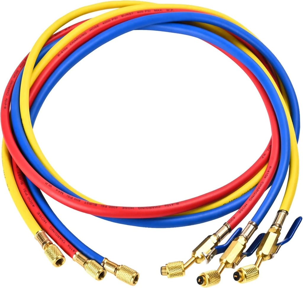 Yellow Jacket 29985 1/4" PLUS II 60" Charging Hoses with Ball Valve RYB Pack